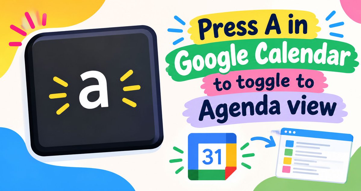 alicekeeler's tweet photo. Press A in Google Calendar to jump to Agenda view. 

#GoogleCalendar #googleEDU #GoogleWorkspace #KeyTips https://t.co/I1ljC5qQdx