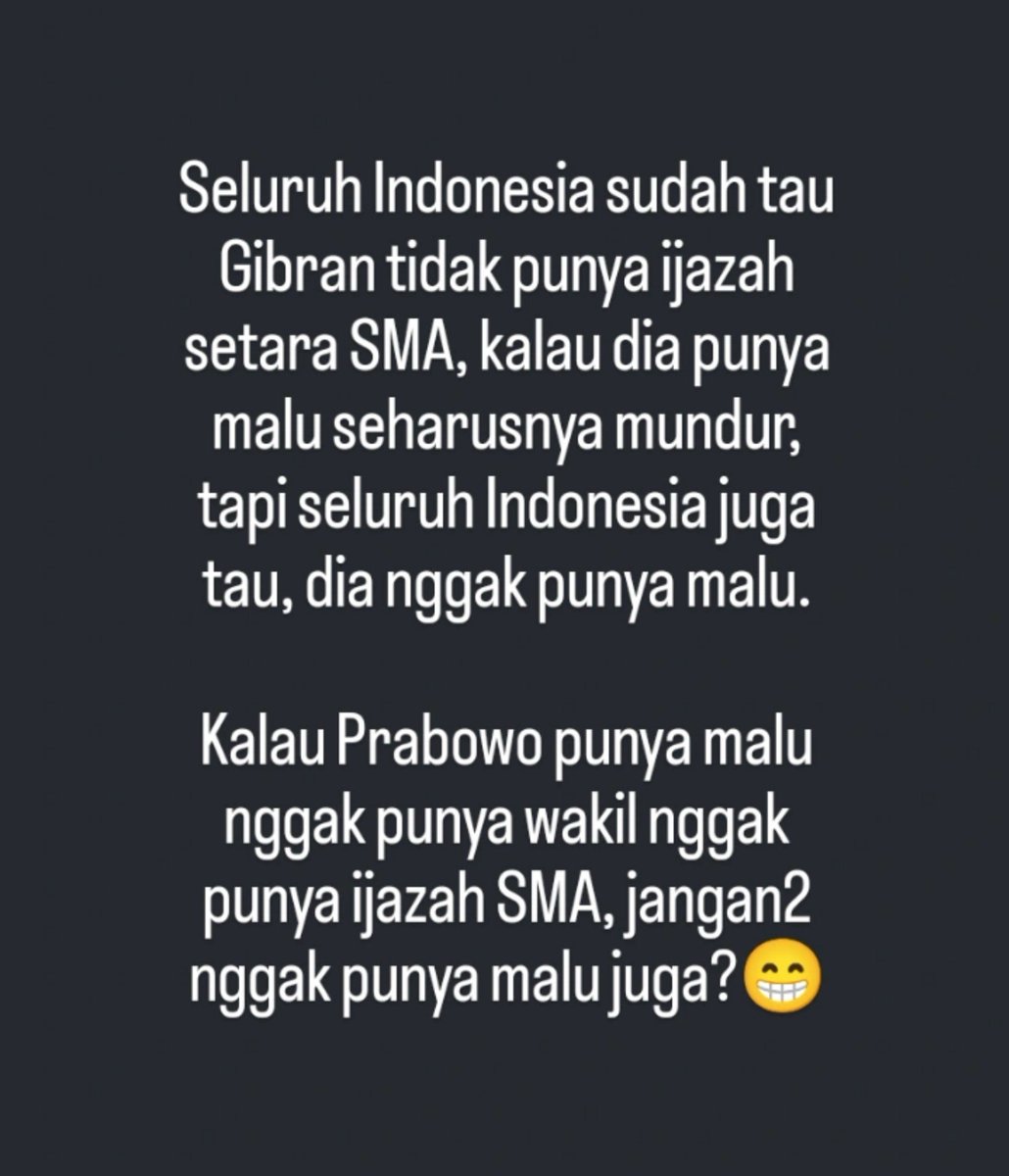 _Sadewa__'s tweet photo. Sayang pemimpin Indonesia saat ini nggak punya malu.
@prabowo @gibran_tweet 

Betul nggak bro @DedynurPalakka ?😁 https://t.co/QFH3xsM7WZ