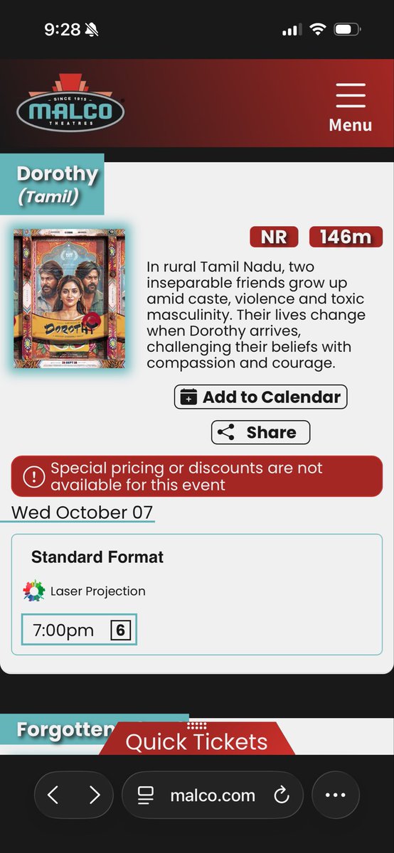 PrimeMediaUS's tweet photo. Thank you @malcotheatres for scheduling one more   #Dorothy show on 10/9, 7pm

#Pinnacle , Rogers, AR

Let’s create another Sold out show. Best movie of the year @ahimsafilms https://t.co/X70rJmwwdP