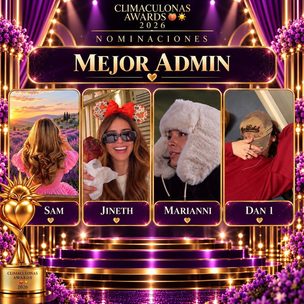 CCLAWARDS's tweet photo. La sienguiente categoría es para las admins del grupo de Climaculonas.

Las cuatro han dado mucho por Yanet y por el fandom y tienen su nominación bien merecidas.

Ante todo que quede claro que las amamos mucho independientemente de quien sea la ganadora 💜. https://t.co/HDkhrpL0js