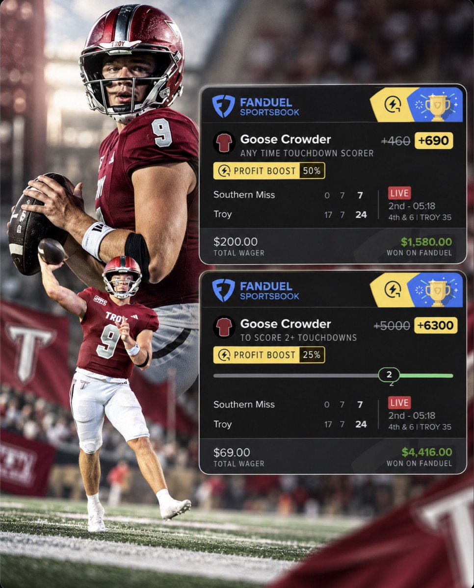 GoldBoys's tweet photo. Lil Goose? 🪿

What a night of CFB for @j10_bets &amp; the CFB Chat! 🧨

$200 ➡️ $1,580 😤
$69 ➡️ $4,416  🤯

Lock in with us! 👉 https://t.co/qoedw9ekJZ https://t.co/F2asUgExKg