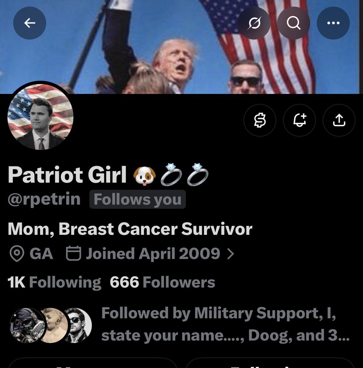 GoldieLocks1776's tweet photo. Follow @rpetrin, and get her off this awful follow number.  She follows more than follows her already, so she follows back. Help a patriot sister out! 🇺🇸 https://t.co/3B8khAK0KI