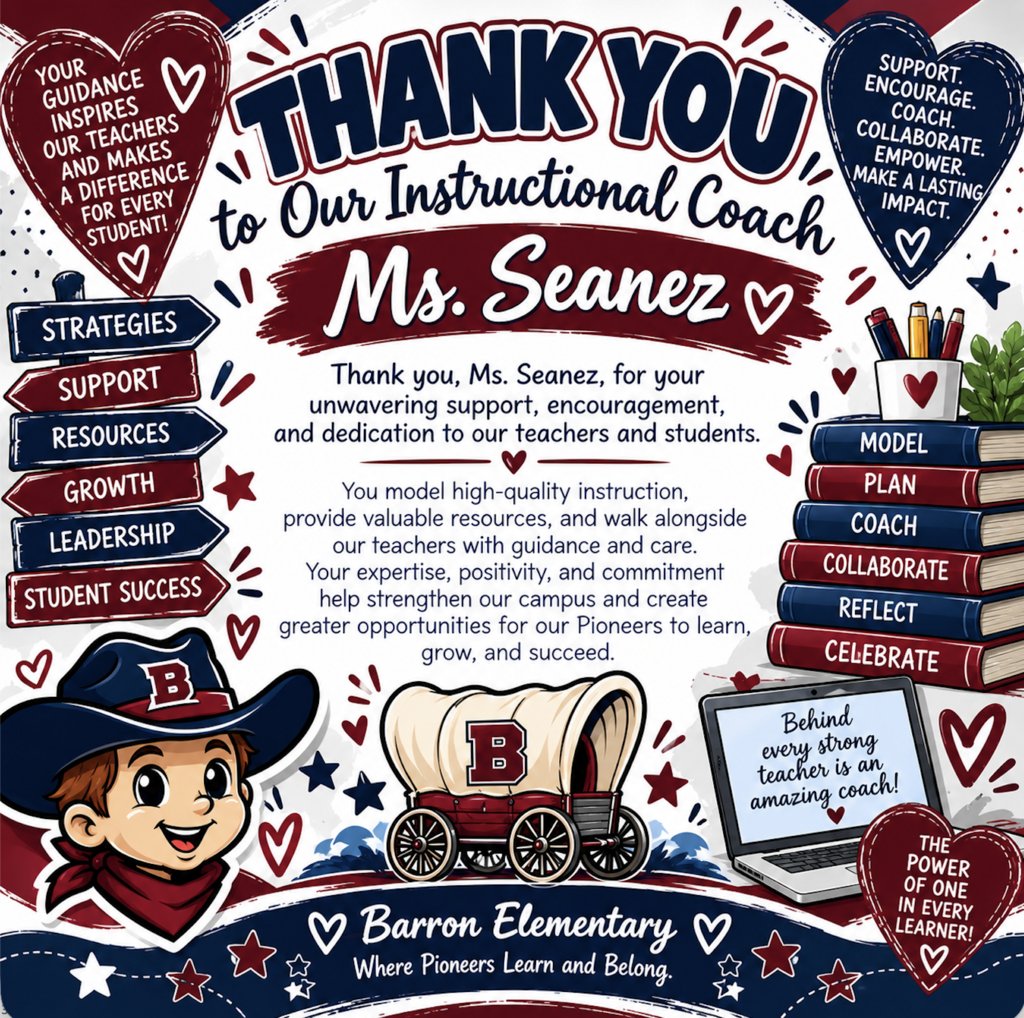 BarronEPISD's tweet photo. Barron Families,

Grateful for our Instructional Coach, Ms. Seanez!

Thank you! https://t.co/mgQryu7ECJ