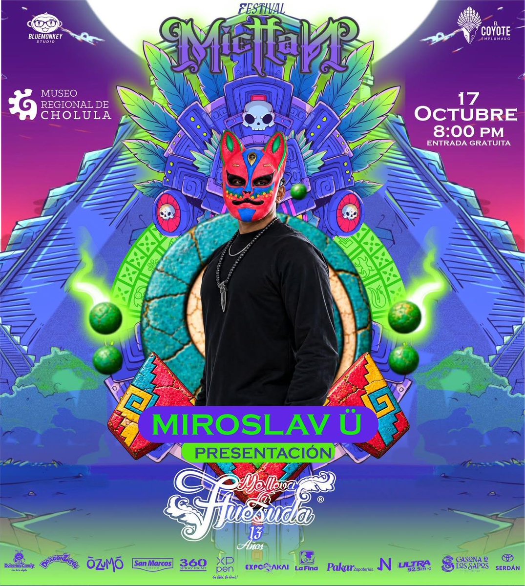 oaxaca_mix's tweet photo. 💀🔥 Oaxaca presente en Cholula.

Miroslav Ü llega al Festival Mictlán este 17 de octubre en el Museo Regional de Cholula. 🎧✨

Tras presentarse con Paul van Dyk y La Bande-Son Imaginaire en el Pepsi Center, el oaxaqueño sigue sumando escenarios. ��

#MiroslavÜ #OaxacaMix https://t.co/34hS3WTEul