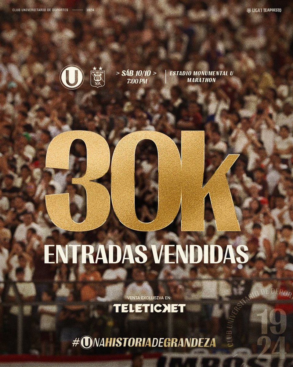 Universitario's tweet photo. 𝗤𝘂𝗲 𝗹𝗮𝘀 𝘁𝗿𝗶𝗯𝘂𝗻𝗮𝘀 𝗿𝗲𝘁𝘂𝗺𝗯𝗲𝗻 𝗰𝗼𝗻 𝗻𝘂𝗲𝘀𝘁𝗿𝗼 𝗮𝗹𝗶𝗲𝗻𝘁𝗼 🔥🗣️

Ya son más de 30 mil los cremas confirmados, entre tribunas y palcos, para nuestro partido ante FBC Melgar.

🎟️ ¡A llenar las tribunas del @Monumental_U_! ▶️ https://t.co/sJhF2k9rZz

#ConLaUsiempre