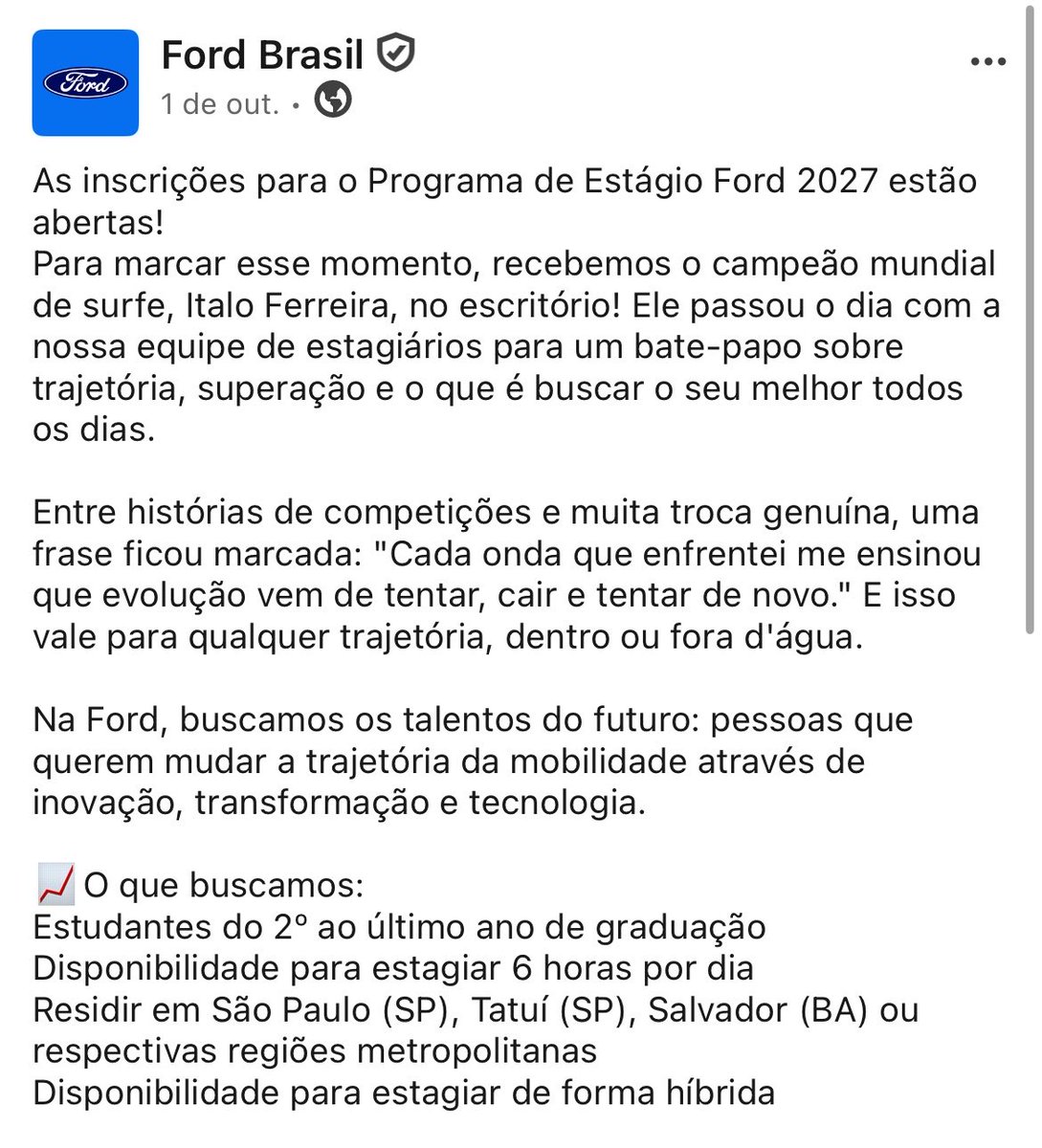 knstudy_'s tweet photo. Pessoal, a Ford está com inscrições abertas para 40 vagas de estágio em SP, Tatuí e Camaçari!

Inscrições até 31 de outubro: https://t.co/7Qvfw2BMxC https://t.co/MbjNdB81ns
