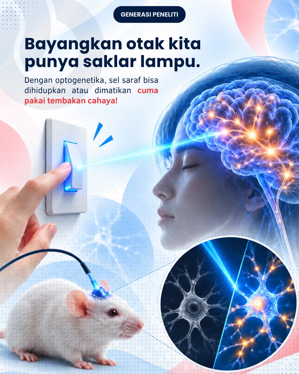 GenPeneliti_'s tweet photo. BREAKING NEWS!! 
Penemuan OPTOGENETICS Menangkan Nobel 🏆

Penghargaan Nobel tahun 2026 di bidang Fisiologi atau Kedokteran dianugerahkan kepada Karl Deisseroth, Peter Hegemann, dan Georg Nagel untuk penemuan dan pengembangan Optogenetika! 🎉

#Nobel2026 #Optogenetika #Kedokteran https://t.co/ViBi0SDDz1