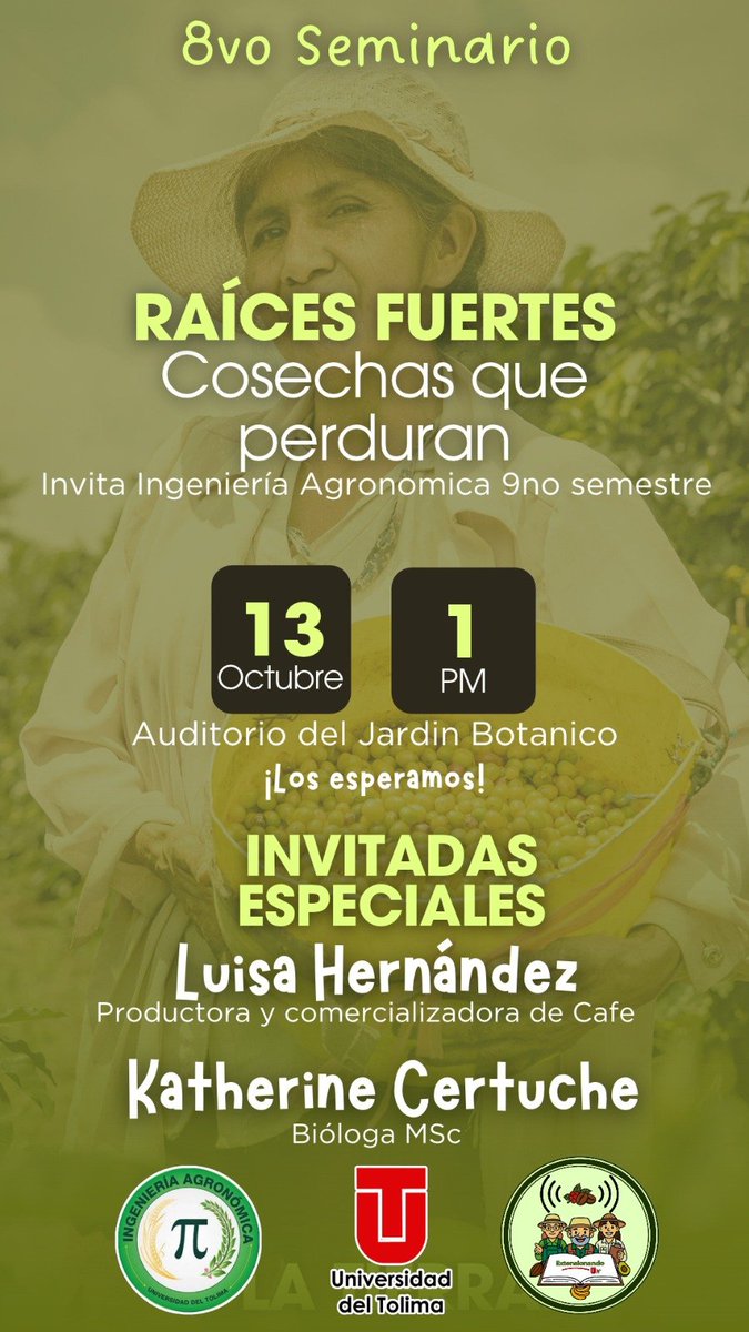 extensionandout's tweet photo. 🌱 ¡Te invitamos al 8.º Seminario “Raíces fuertes, cosechas que perduran”!

Un espacio para compartir conocimientos sobre agricultura, biodiversidad y territorio. 🌾

📅 Martes 13 de octubre
⏰ Desde la 1:00 p. m.
📍 Auditorio del Jardín Botánico

¡Te esperamos!

#ExtensionandoUT https://t.co/ARd4gR1HOH