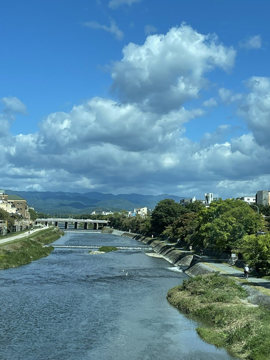 harutaro430's tweet photo. 四条大橋からの鴨川
久々に撮影
やっぱり京都は、ええとこやなぁ...
灯台下暗しとは、よう言うたもんやわ🤣
🎶鴨川流る　京はふるさと〜♫
原坊の「京都物語」を、ふと口ずさんだり
して...爽やかな秋の朝☀️
#鴨川
#秋の京都
#原由子
#京都物語 https://t.co/mmdaXhcklZ
