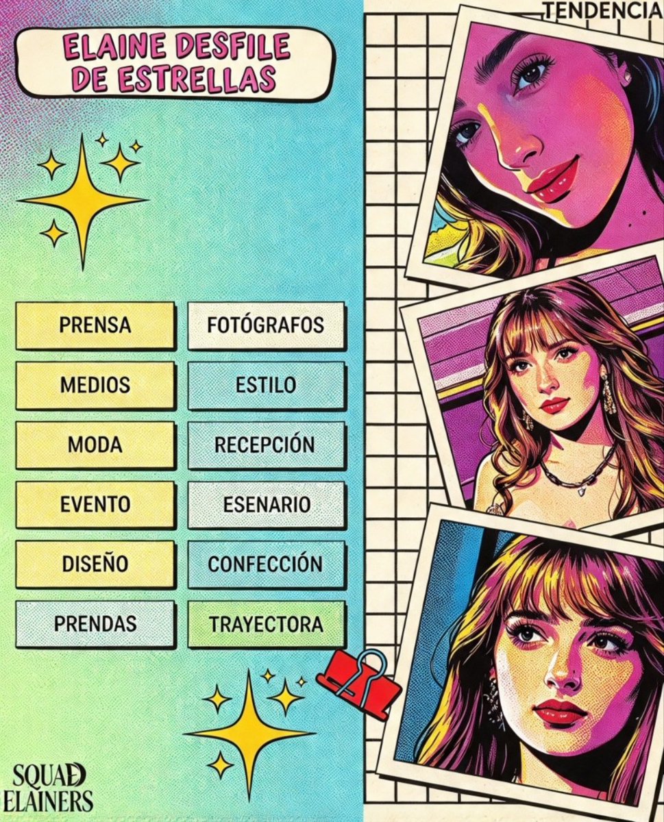 Elainers_Squad's tweet photo. Responde en los comentarios usando la frase oficial seguida de tu palabra favorita del tablero: 

ELAINE DESFILE DE ESTRELLAS https://t.co/5UgwpeICB3