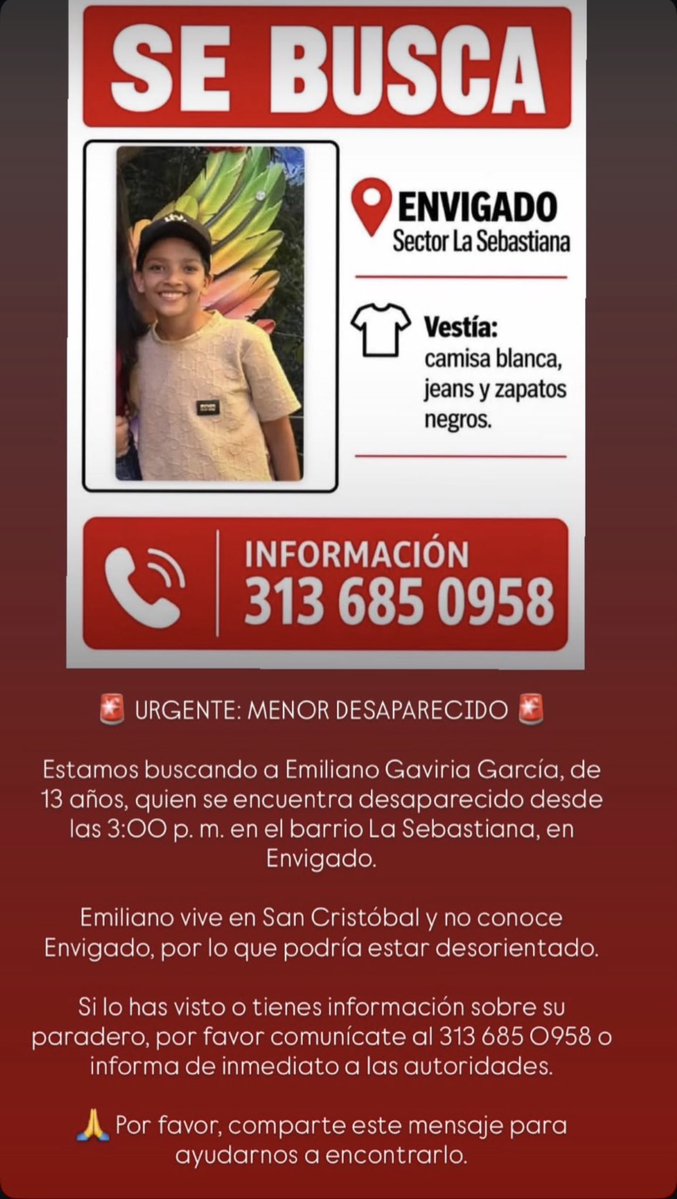 PALOMITA80's tweet photo. URGENTE 🚨 En #Envigado #Antioquia ayudemos a difundir RT @AndresJRendonC 

Busquemos por todas partes, abramos los ojos en Medellín, Sabaneta y el área metropolitana https://t.co/un2WpYqfHq