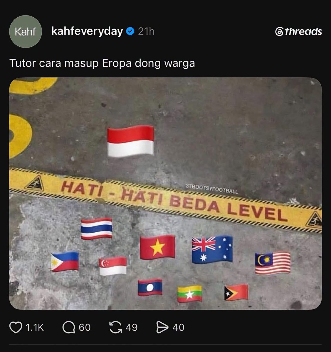 ThreadStoryMy's tweet photo. KAHF ni brand Indog. Boikot jelah. Pesan kat Alif Satar skali.  

Yang tak faham maksud, meme ini usikan peminat bola sepak Indon, berseloroh skuad mereka sudah ‘beda level’ (berbeza tahap) dengan negara ASEAN lain disebabkan lambakan pemain warisan yang beraksi di liga Eropah. https://t.co/8XiNjtJfa2