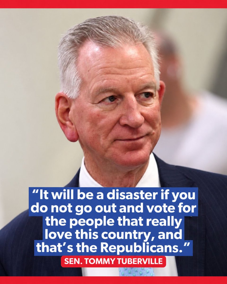 RechargAmerica's tweet photo. 🇺🇸🗳️ TOMMY TUBERVILLE: WILL REPUBLICANS DELIVER?

Sen. Tommy Tuberville says voters need to turn out for Republicans who “love this country.”

Do you agree? 👇

A) 🇺🇸 Yes — Republicans need a strong turnout
B) 🔵 No — Democrats should win
C) ⚖️ Neither party
D) 🤷 Still undecided https://t.co/jrWxLB2DF7