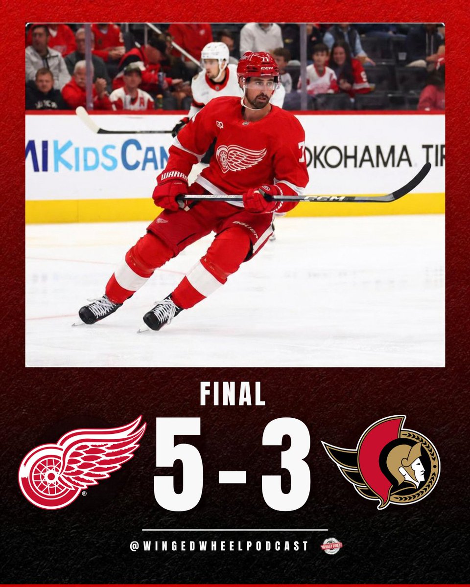 WingedWheelPod's tweet photo. 🚨 RED WINGS WIN 🐙

🏒 FIRST WIN OF THE SEASON
🏒 BEAT THE SENS, SCRAPPY GAME
🏒 RAYMOND 3 ASSISTS
🏒 FAULK HIGHLIGHT REEL GOAL + ASSIST, 500 CAREER POINTS
🏒 DeBRINCAT 2 GOALS + ASSIST
🏒 LARKIN RETURNS, GOAL + ASSIST + BOOS + CHEERS

#LGRW https://t.co/CSv032xjs9