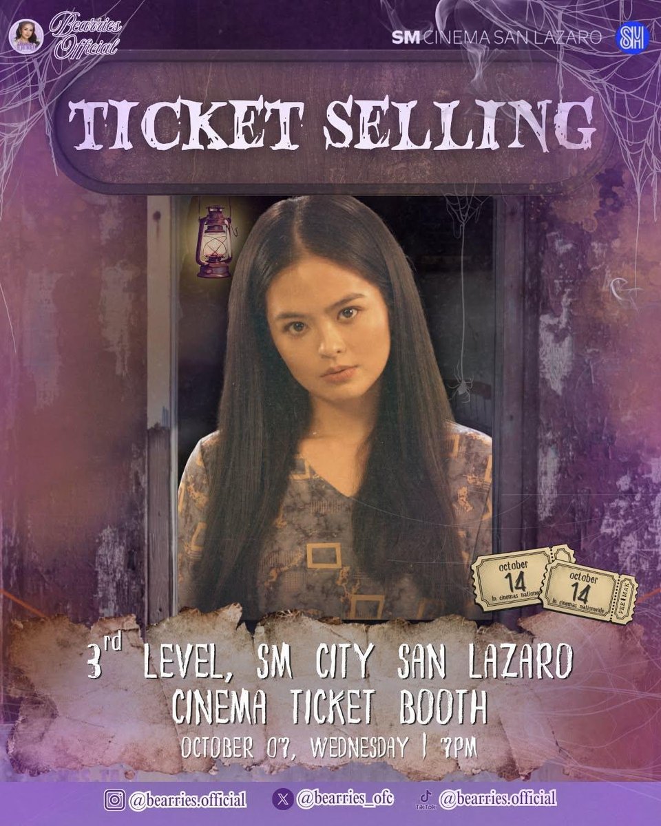 bearries_ofc's tweet photo. PEE NANG IS WAITING… WILL YOU GRAB YOURS? 🎟️

She will never stop! Join the Pee Mak Barkada at SM City San Lazaro, 3rd Level — Cinema Ticket Booth at 7:00 PM to secure your seats and get ready to experience Pee Mak: The Philippine Adaptation on the big screen! 🎬
 
See you there, Bearries! 💜

#PeeMakPH | #BeaBinene | #PeeNang | #bearriesofficial
