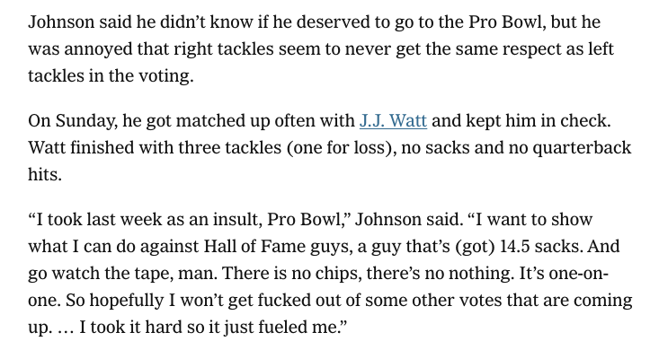 SheilKapadia's tweet photo. Lane Johnson was built different.

This conversation from my time on the beat in 2018 stands out. This was after a 32-30 win over the Texans.

Prioritizing family and mental health is never the wrong choice. Hall of Famer and all-time Eagle. https://t.co/12rh1mdA9r