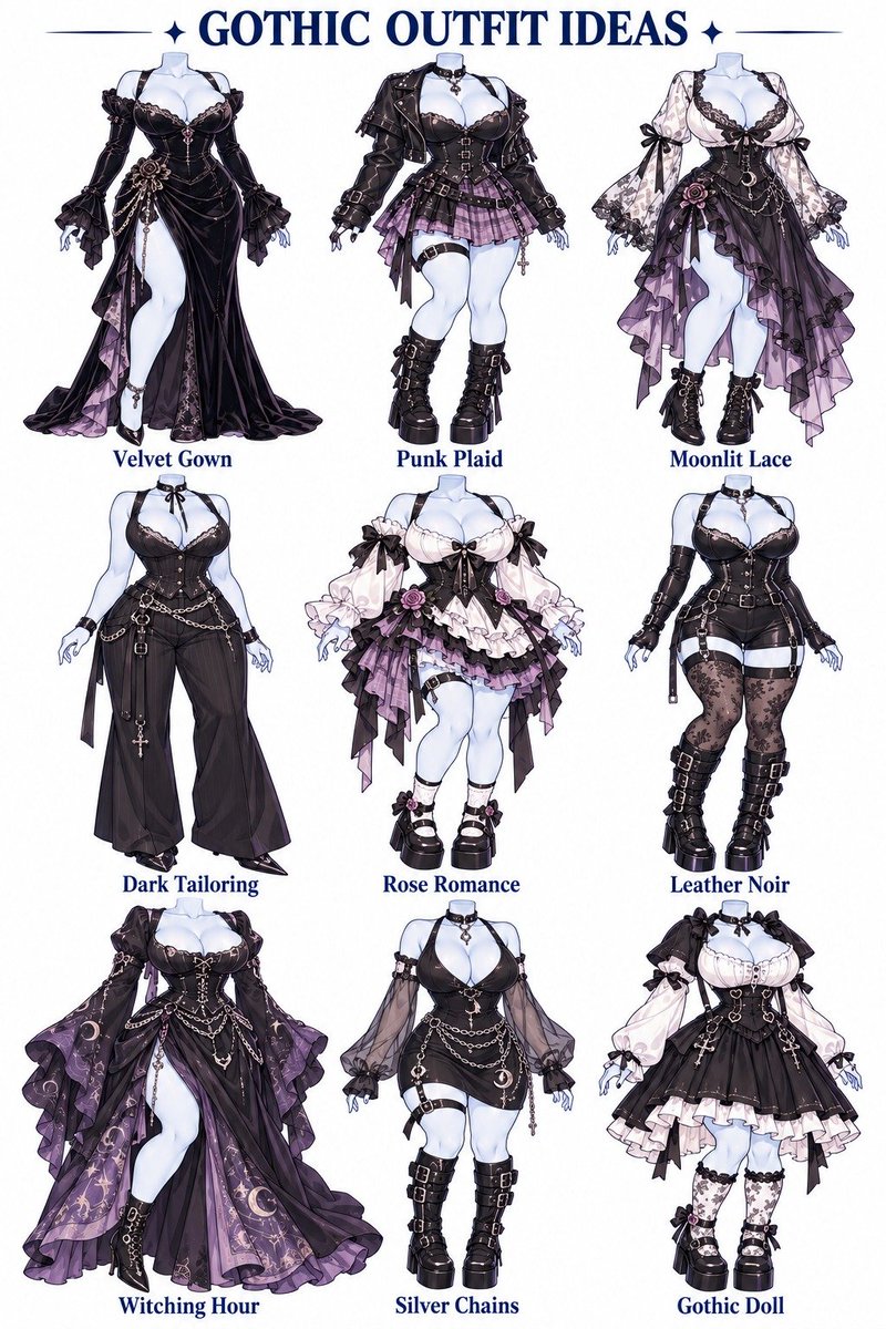 sodaguyx's tweet photo. Nine gothic looks, which one would your character wear? https://t.co/8Xz130xu6X