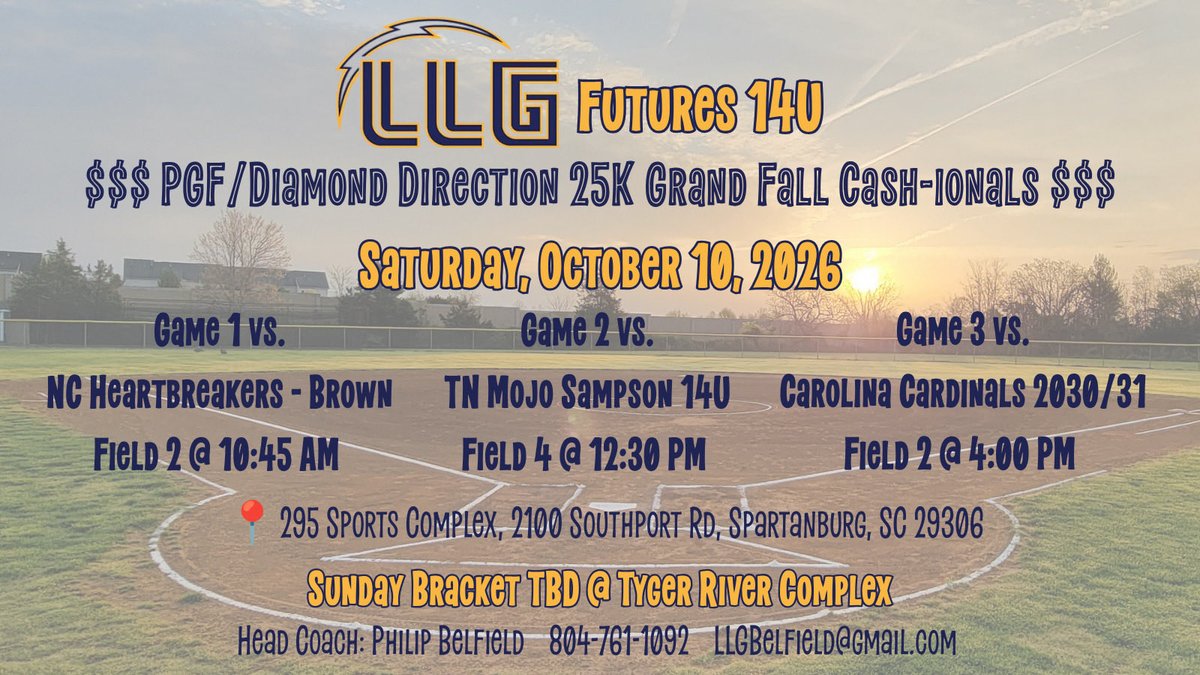 AHeinert2030's tweet photo. Schedule for this weekend at the Cashionals PGF 📍SC. So excited for the first tournament of the season and to play with an amazing group of girls. Come out and watch us play. Let’s go! 
#ileap @LLG_FUTURES @Org_LLG https://t.co/S3QFLKIx4d