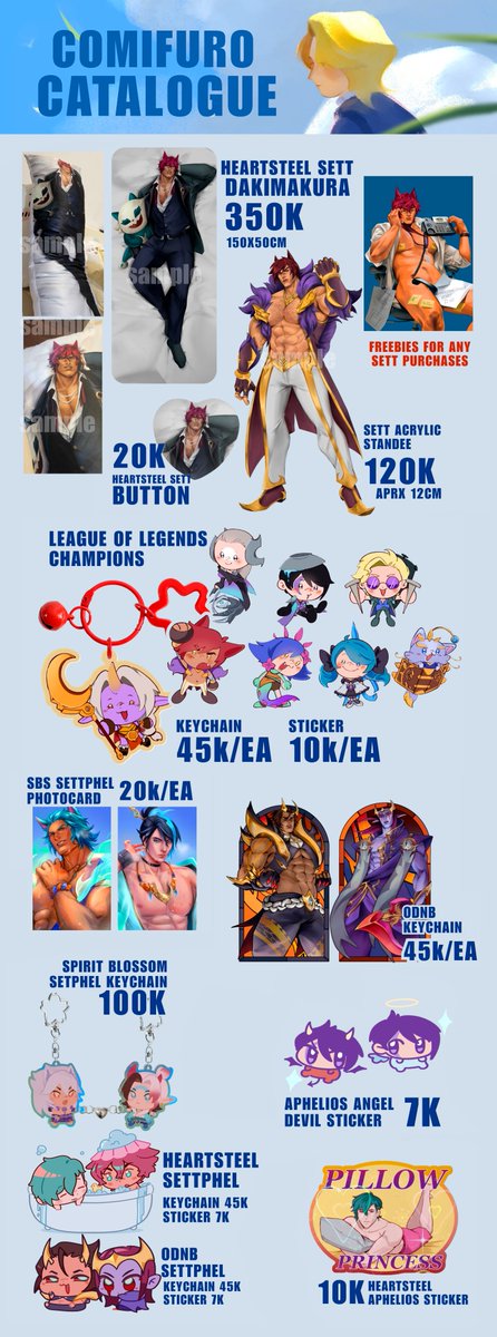 settfatass's tweet photo. [♥🔁s appreciated] 
PRE-ORDERS FOR #CF23 OPEN! 
🪻LEAGUE OF LEGENDS, SettPhel, SpideyPool, etc.
Balls Inspector (booth U34-35) 
https://t.co/Gm08y6axV0
#comifuro23 #cf23catalogue https://t.co/pBXxbAz6sY