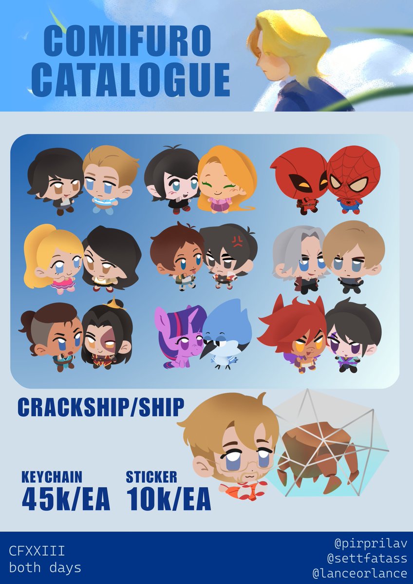 settfatass's tweet photo. [♥🔁s appreciated] 
PRE-ORDERS FOR #CF23 OPEN! 
🪻LEAGUE OF LEGENDS, SettPhel, SpideyPool, etc.
Balls Inspector (booth U34-35) 
https://t.co/Gm08y6axV0
#comifuro23 #cf23catalogue https://t.co/pBXxbAz6sY