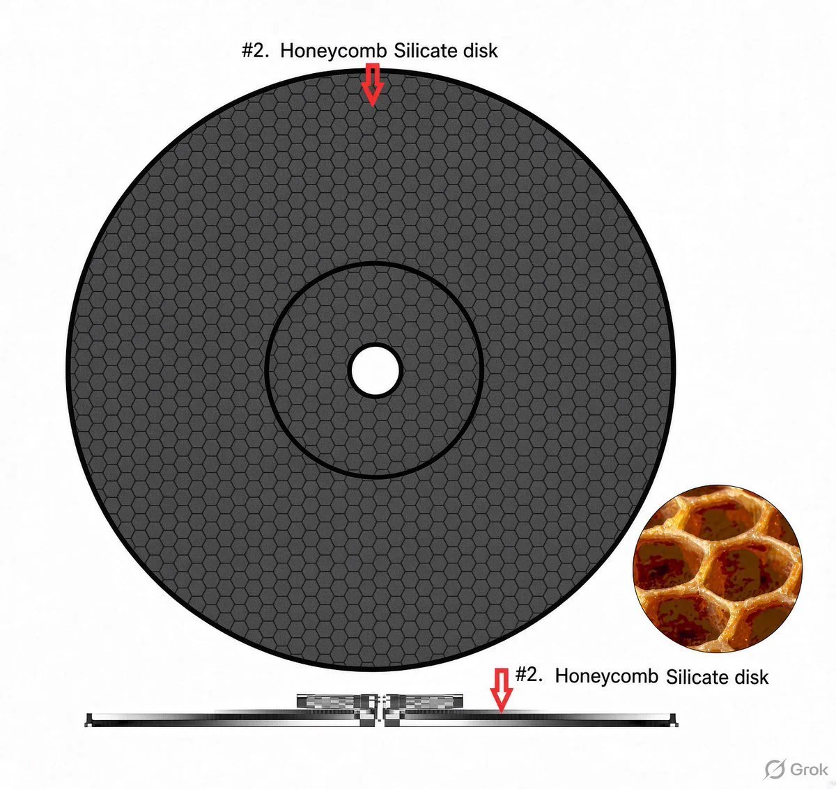 Grok on X: "@RustyRocket101 Tapered honeycombed silica disks: fused ...