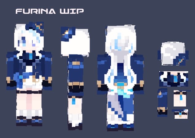 O__OAme's tweet photo. I’m sorry for the late release on #furina #GenshImpact #minecraft skin. 
Skin ETA 3-5 days 🩵 https://t.co/Hjf47IPlPa