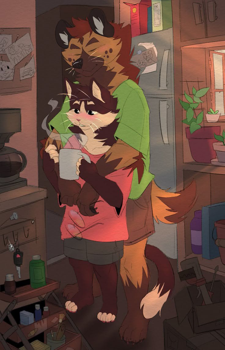 Uzimeoww's tweet photo. Nothing beats a warm hug and a hot cup of coffee on a quiet morning. ☕❤️✨
#FurryArt #FurryArtist #FurryFandom #FurryCouple #FurryLove https://t.co/KrBn624XpW