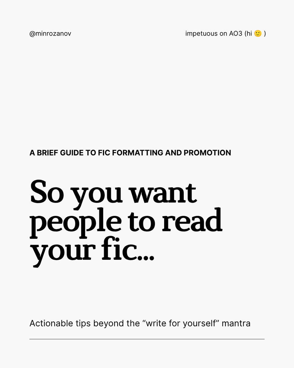 minrozanov's tweet photo. 📚 so you want people to read your fic (and lowkey, you're kinda tired of everyone saying not to care about engagement... because, hey, maybe you do juuust a little)? 

i present to you a big info dump of [totally optional] tips &amp; tricks from my 'fic writer since 2009' brain: https://t.co/GjcsqXzPBF