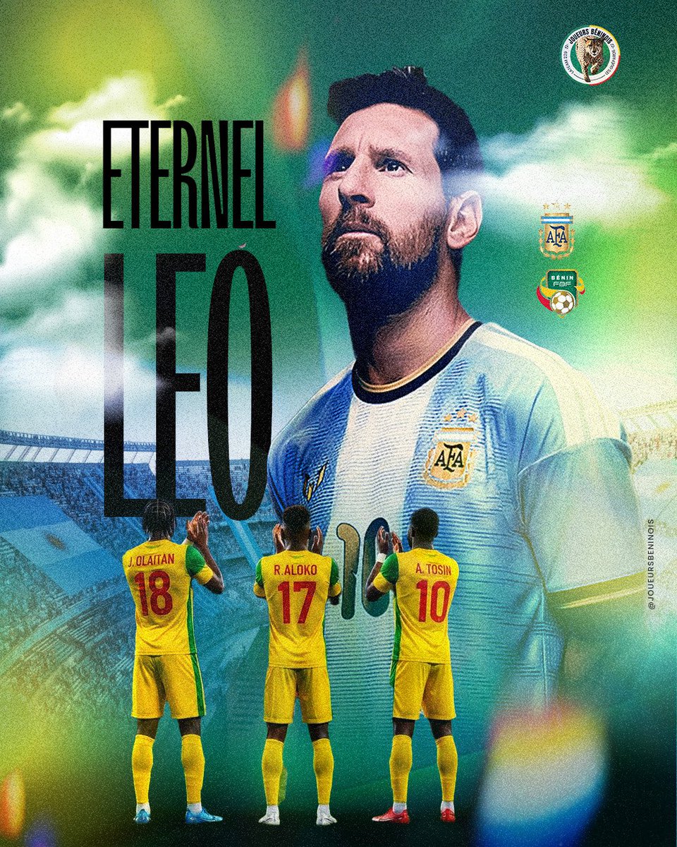 JoueursBJ's tweet photo. 🐐❤️ 𝗘́𝗧𝗘𝗥𝗡𝗘𝗟 𝗟𝗘𝗢 ! 🇦🇷

Merci pour les rêves, les émotions et tous ces moments de magie. Merci d’avoir fait aimer le football à tant de générations. 🥹❤️

Quel honneur pour nos Guépards d’avoir partagé cette dernière danse avec toi. Le Bénin t’applaudit et te dit merci. 🇧🇯👏🏾

𝗕𝗢𝗡𝗡𝗘 𝗥𝗘𝗧𝗥𝗔𝗜𝗧𝗘, 𝗟𝗘́𝗚𝗘𝗡𝗗𝗘 ! 🐐✨