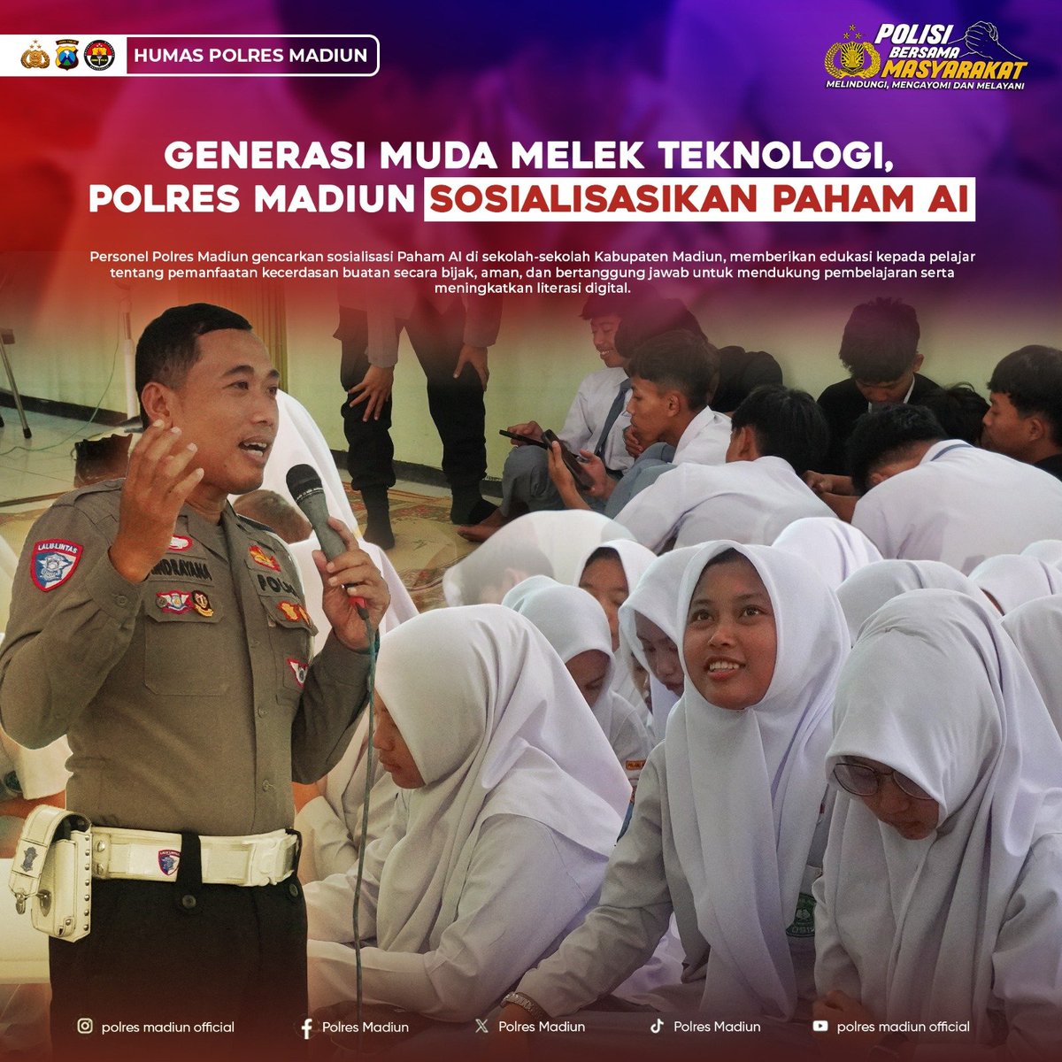 XPolsekkare's tweet photo. Polres Madiun terus edukasi pelajar untuk bijak, aman, dan bertanggung jawab dalam memanfaatkan AI.

#PolresMadiun #PahamAI #EdukasiAI #MelekTeknologi #GenerasiMuda #PelajarCerdas #BijakMenggunakanAI #AIUntukKebaikan #PolriPresisi https://t.co/ji6na4LIno
