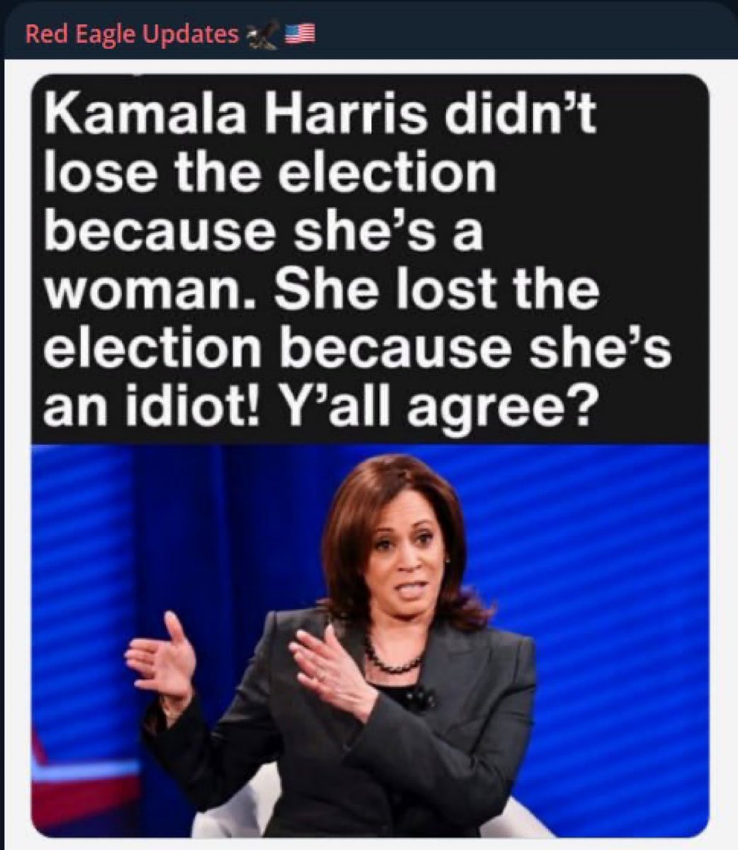 MFlynn_Official's tweet photo. 🚨BOOM:

Kamala Harris didn’t lose the election because she’s a woman. She lost because she’s an idiot.

Do you agree?

YES or NO? https://t.co/OQcnwT0LWi