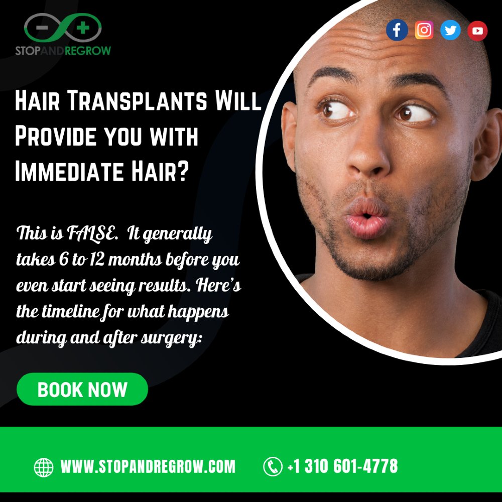 StopnReGrow's tweet photo. Hair Transplants Will Provide you with Immediate Hair? This is FALSE. It generally takes 6 to 12 months before you even start seeing results. Here’s the timeline for what happens during and after surgery.

https://t.co/LwZ4FsjLjU

#molecule #drraynettles #scienceofhair #hairgoals https://t.co/2oJRm0VB1Q