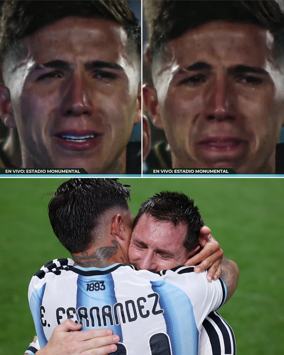 ESPNFC's tweet photo. Enzo Fernandez was sobbing as Messi gave his farewell to the Argentinian crowd 💔🇦🇷 https://t.co/i9PfzMrAsq