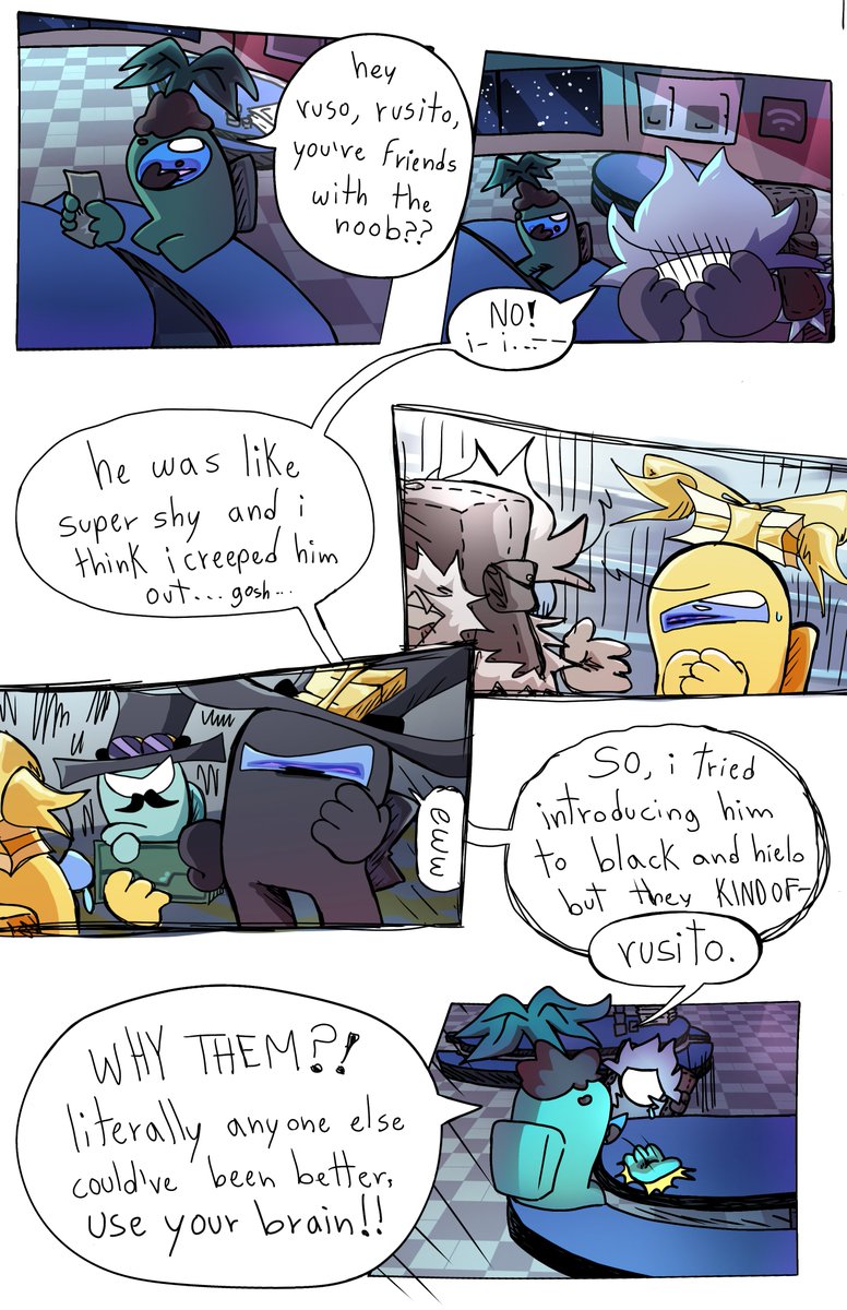 SofMark_'s tweet photo. Get outta there, do your taks...reflect a little....
Why is he being so suspiciously ‐nice-?? Weirddd
#amongusart #amongusoc #amonguscomic #amongustwt #spacedanger https://t.co/8mWFXUvRJT