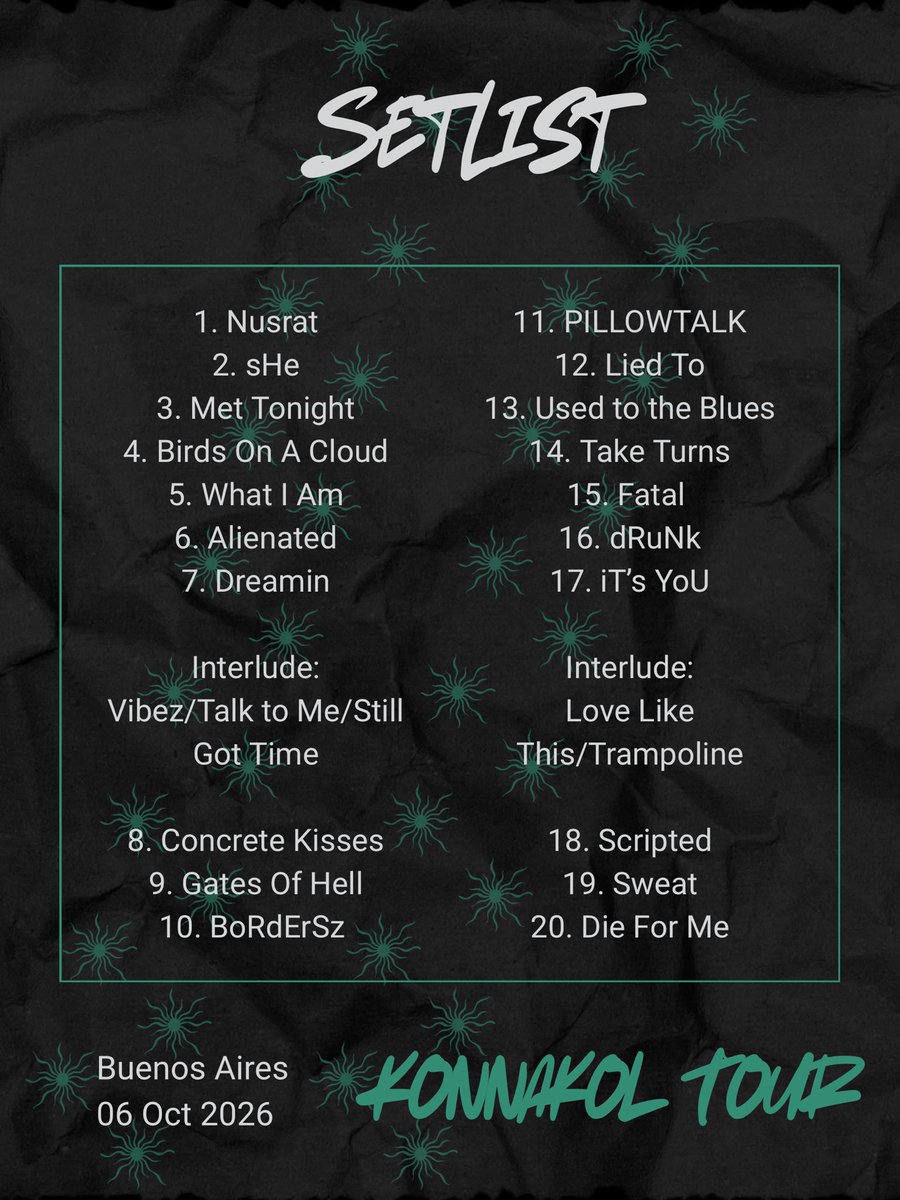 OT5DTour's tweet photo. Tonight’s setlist at Buenos Aires! 🇦🇷 

#KONNAKOLTour
#KONNAKOLArgentina
#KONNAKOLBuenosAires

06/10/2026 https://t.co/lr117WsC0O