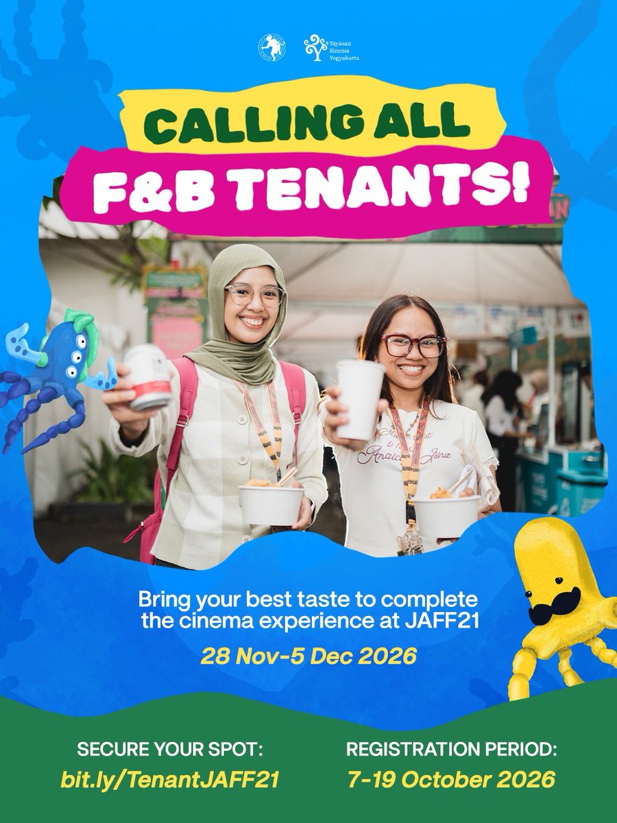 JAFFJogja's tweet photo. Calling all F&amp;B brands! Your taste could be part of the JAFF21 experience.

Join us and bring your best taste to our festival audience. Register at https://t.co/CbDIe1iWvR. We’ll be waiting until 19 October 2026!

#JAFF21 #JAFF2026 https://t.co/UCvTxysSUA