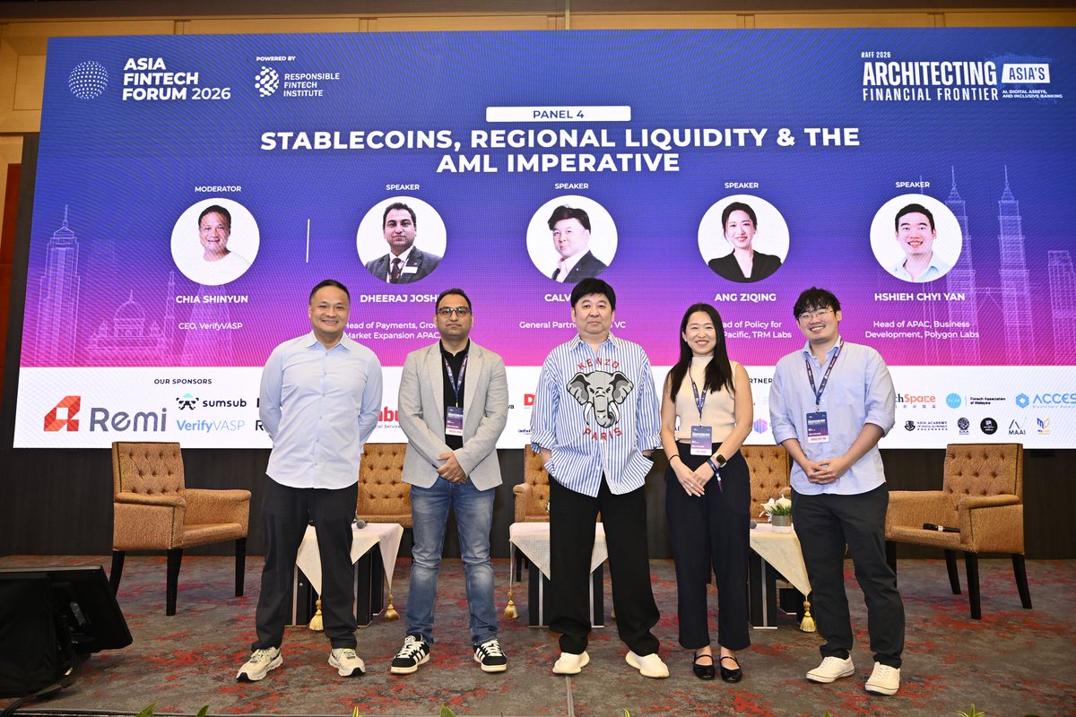 trmlabs's tweet photo. 🇲🇾 Thank you @ResponsibleFT for having TRM Labs' Ziqing Ang on a stablecoins and AML panel at Asia Fintech Forum 2026, with @FISGlobal, @0xPolygon, VerifyVASP, and Plutus VC.
Catch Claudia Hui at #IFCTF2026 tomorrow, and the team in Singapore for @token2049! https://t.co/ZESxyIATWM