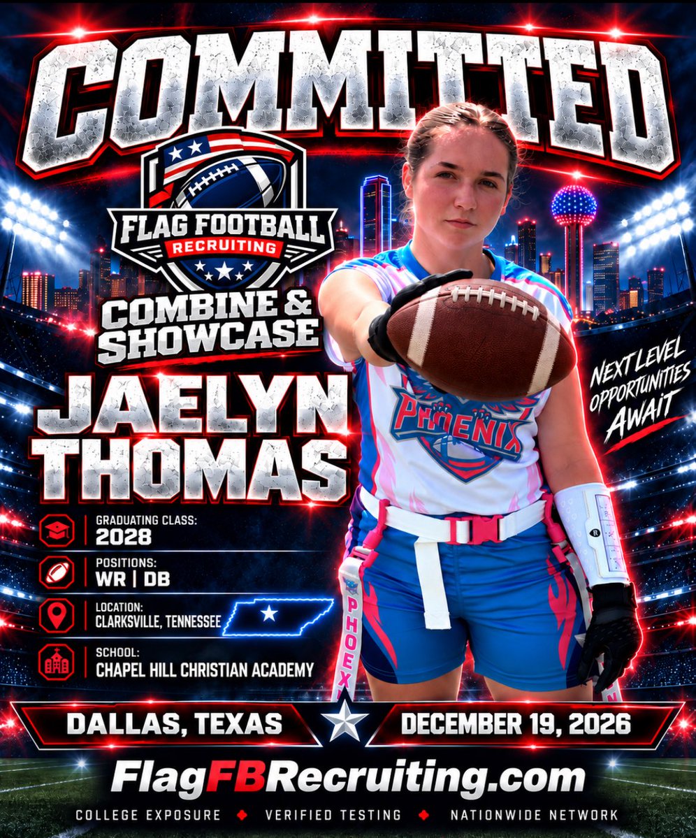 USAFlagFootball's tweet photo. ๐จCOMMITTED๐จCoaches, Please Follow @JaeThomas2028 & come watch her COMPETE at the Flag Football Recruiting Combine & Showcase in DALLAS, TEXASโผ๏ธ๐ฅVisit our website https://t.co/ml1SRhP5nf or DM for more info.๐ฅ #FlagFootball ๐#GirlsFlagFootball ๐บ๐ธ #USAFootball
#WomeninSports https://t.co/W18K0tXldl