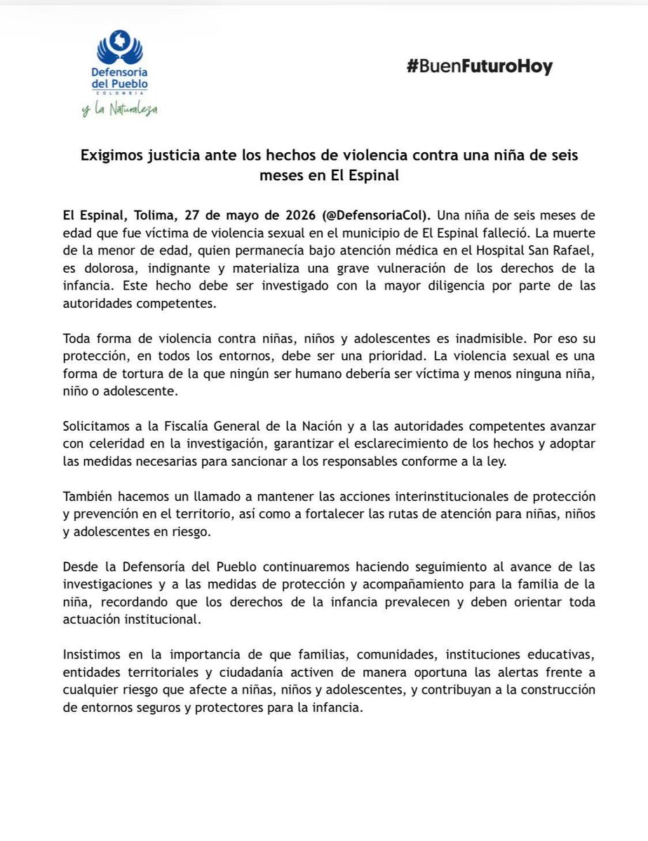 alexandravasoch's tweet photo. Ustedes sabían que, 6 meses de edad tenía la bebé que fue violada y falleció por el abuso en Mayo de 2026 y 72 años tenía la señora Blanca Pardo que vivió lo mismo en el mes de Agosto de 2026.

Este país odia a las mujeres 🇨🇴 https://t.co/qQMbFjJ8MS