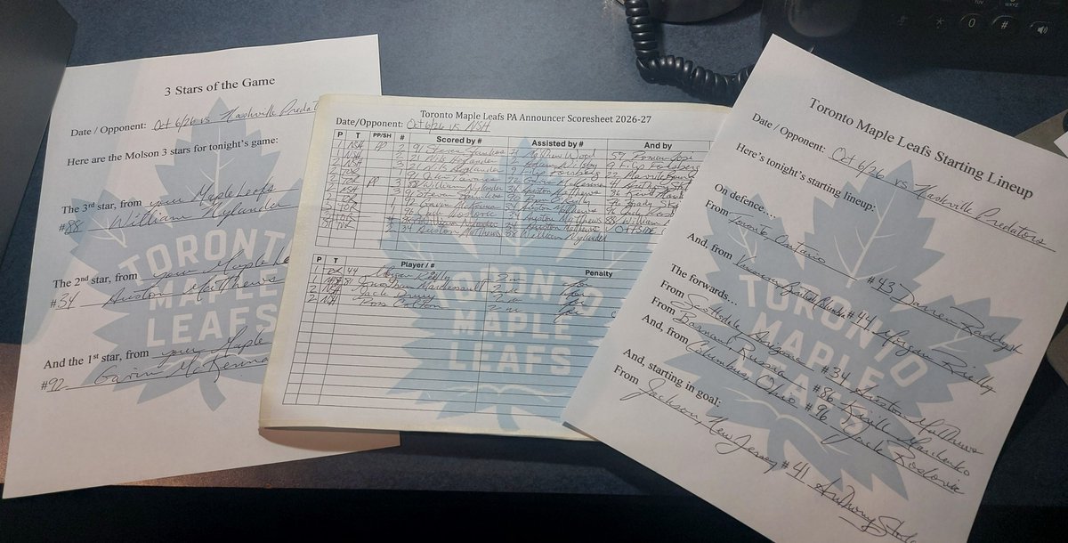 RossyOnTheMic's tweet photo. What a game....and some cool PA Game Sheets up for grabs!!!

Reply to this to enter the draw for a chance at one of my 3 PA sheets:  Starting Lineup, Scoresheet and 3 Stars.

Portion of proceeds to Hockey Fights Cancer and MLSE FDN.

#Leafs https://t.co/u5oyEo1rKT