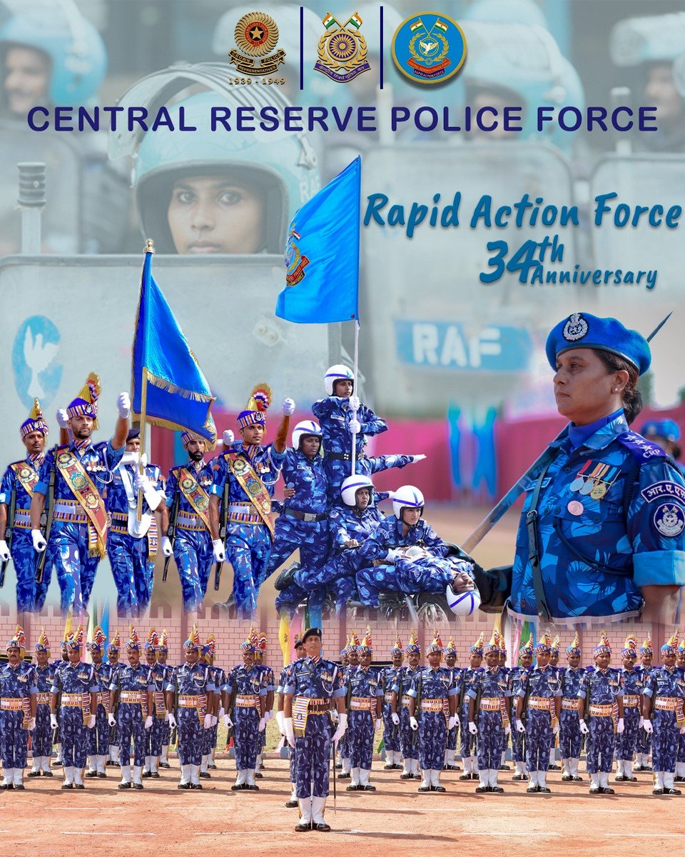 crpfindia's tweet photo. DG @crpfindia, Shri @gpsinghips, extends warm greetings and best wishes to all officers, personnel, and families of the RAF on the occasion of the 34th Anniversary of the Force.

​We salute the force's glorious history of courage, valour, and selfless service to the nation. 

#NationFirst
#Vandematram150 
#MissionNaxalMuktBharat2026
@gpsinghips
@crpf_j
@CentralZoneCrpf
@northeast_zone
@southzone_hyd
#RapidActionForce
#ServingHumanitywithSensitivePolicing