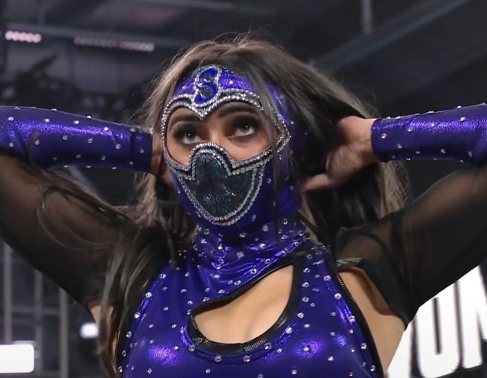 WWECrave's tweet photo. Lady Shani comments after Wren Sinclair’s #WWENXT Battle Royal win:

"She really stole my mask and gear just to look a mess in it?" https://t.co/0j0TMIDLia