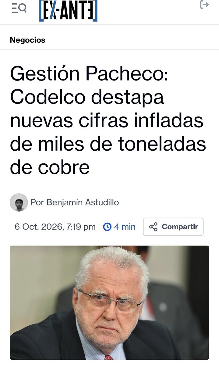 Chileno17039890's tweet photo. #URGENTE Codelco destapa nuevas cifras infladas de miles de toneladas de cobre Durante la Administración Boric, Cumplían artificialmente con las metas de producción, lo cual beneficiaba directamente los bolsillos de Pacheco y Compañía 🌳 (Neme, Mapocho, Región Metropolitana,Grau) https://t.co/CQuW9CgknR