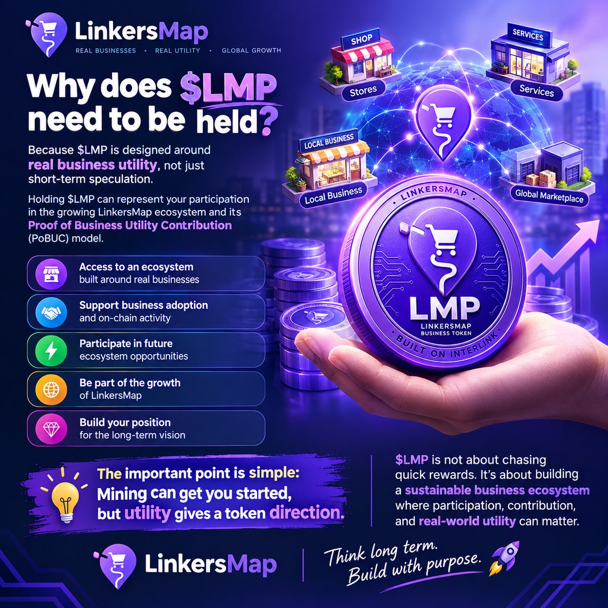Muntacirkhusbu's tweet photo. 💜🚀 WHY HOLD $LMP? | UTILITY OVER SPECULATION 🌐

$LMP is designed with a bigger vision in mind — building a real business ecosystem, not chasing short-term hype. 💎

By holding $LMP, you’re positioning yourself within the growing LinkersMap ecosystem and its Proof of Business Utility Contribution (PoBUC) model. 🏪🔗

🗺️ Real Business Ecosystem
🏪 Support business adoption & on-chain activity
⚡ Explore future ecosystem opportunities
🌍 Be part of LinkersMap’s global growth
💎 Focus on long-term value & participation

🔥 THE KEY IDEA:
Mining can get you started — but utility gives a token direction.

$LMP is about more than quick rewards. It’s about participation, contribution, real-world business utility, and building a sustainable ecosystem for the long term. 🚀

💜 Think Long Term.
🔗 Build With Purpose.
🌐 Grow With LinkersMap.

🌐 REGISTER YOUR BUSINESS TODAY:
https://t.co/HpXotVB1m3

#Interlink #ITLG #ITL #LinkersMap #LMP #Business #Ecommerce #OnlineStore #GlobalGrowth #DigitalBusiness #BusinessSuccess

@LinkersMap @Dr_Picoin @ArifAhmedITL @inter_link @kv_interlink @itl_fdn @itlx_defi