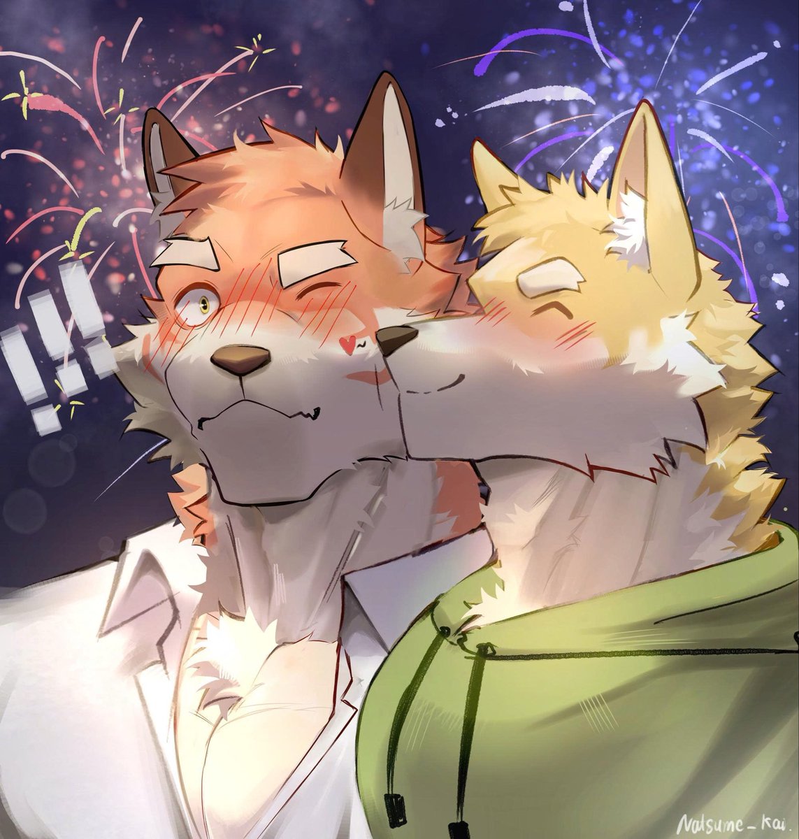 torano_haojian's tweet photo. For a heart that locked itself away, that sudden kiss under the fireworks was the most beautiful dream of all.
#Emberbound #furry https://t.co/yZSG6mOgTt
