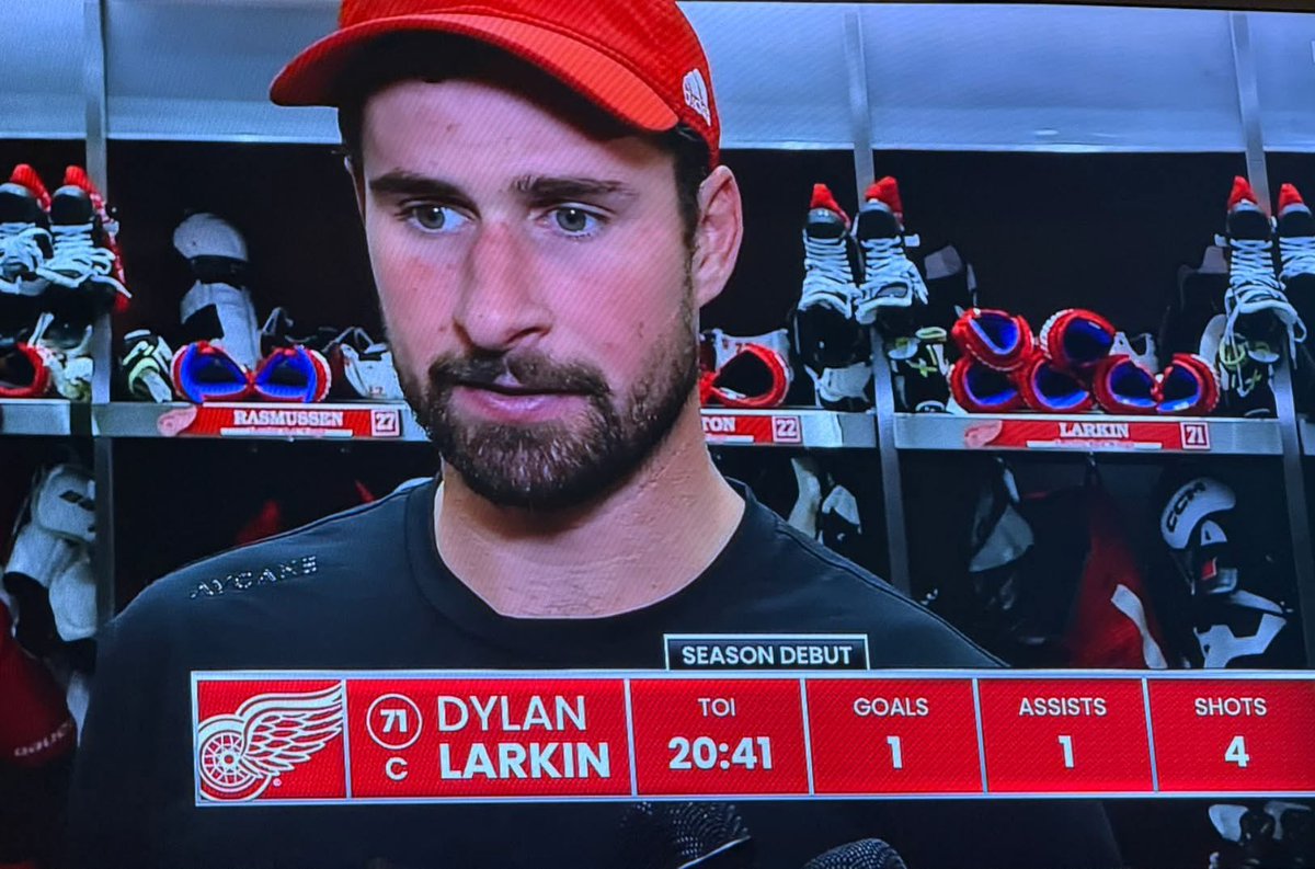BradGalli's tweet photo. Dylan Larkin after making his Red Wings season debut:

“I’m trying to be a man and face it,” he said postgame. “I’m going to try to show up with my play.” https://t.co/GYqnP1bTWK