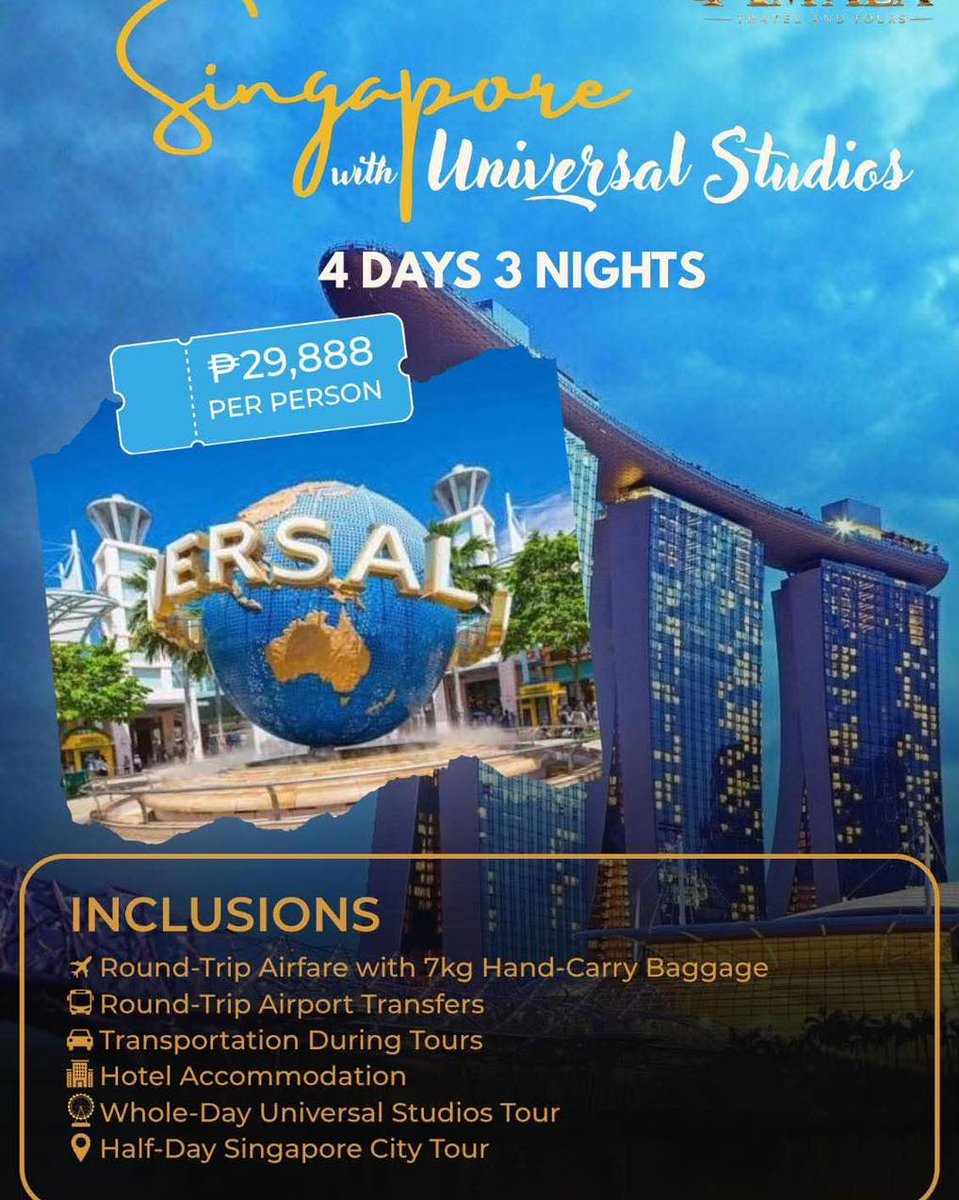 mariaisabelvar6's tweet photo. SINGAPORE
Singapore sights, unforgettable nights. 4D3N from ₱29, 888 per person. Pack your bags and explore Singapore. https://t.co/Li7uWpKJNo