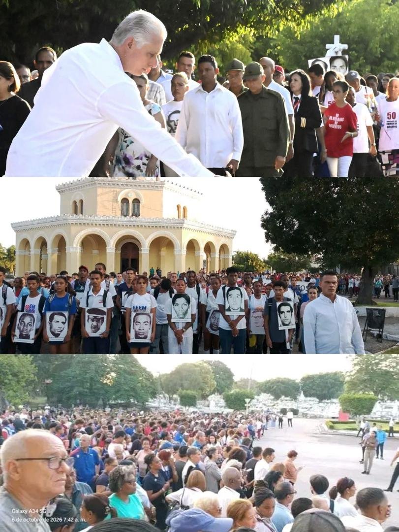 IzquierdoAlons1's tweet photo. Rendimos tributo junto a nuestro Presidente Miguel Díaz Canel y el pueblo habanero en el Cementerio de Colón, a los mártires del crimen de Barbados, a 50 años del abominable hecho.
#LaHabanaViveEnMí 
#TenemosMemoria https://t.co/nYNRyG6wpO
