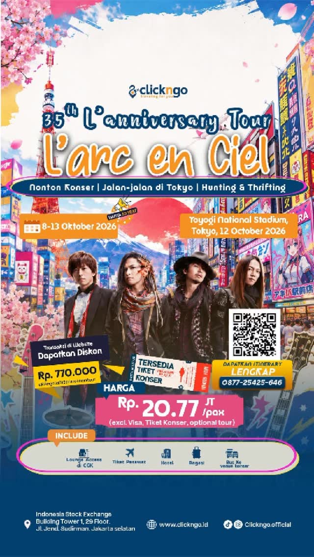 edisonhuera's tweet photo. Nonton 35th Anniversary L'Arc-en-Ciel bareng dari Indonesia ke Tokyo, sekalian hunting vinyl dan thrifting. Ke venue konser pun nyaman naik private bus PP dari hotel. Kuy jalan bareng! https://t.co/DOeIsOaS8v