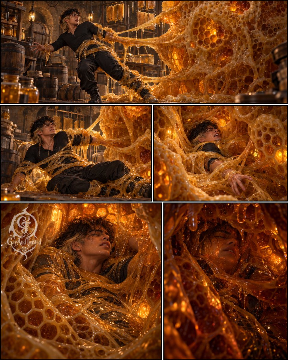 GayAndTwisted's tweet photo. The sweetest prisons are always the hardest to leave...

#GayAndTwisted #GayAI #AIArt #Transformation #Encasement #BodyHorror #Hive #Honey #Amber #Goo #Cocoon #MaleTransformation #DarkFantasy #Monster #Submission https://t.co/RO0UD1ZPNU